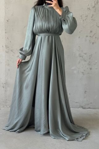 Işıltı Dokunuşlu Janjan Tesettür Abiye Su Yeşili