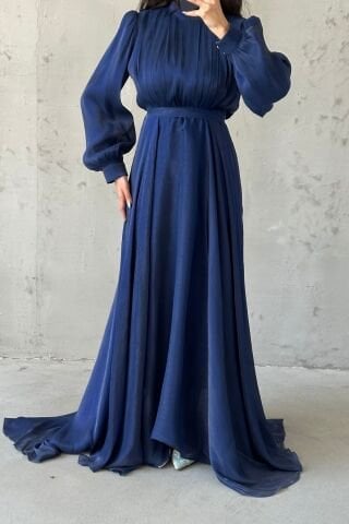 Işıltı Dokunuşlu Janjan Tesettür Abiye Lacivert