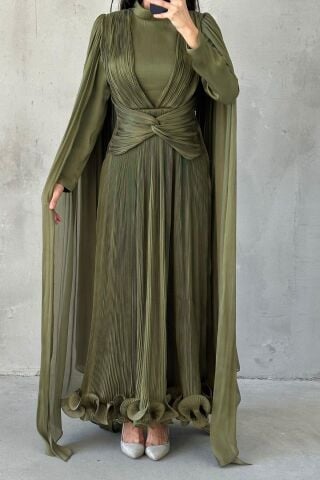 İnce Piliseli Zarif Janjan Tesettür Abiye Haki