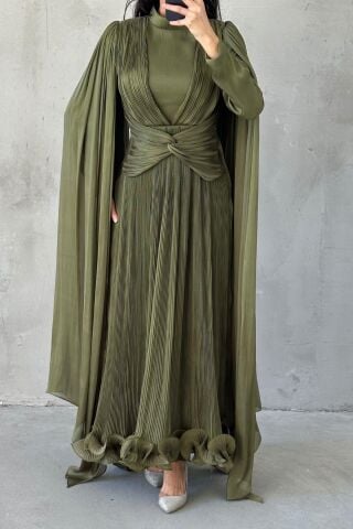 İnce Piliseli Zarif Janjan Tesettür Abiye Haki