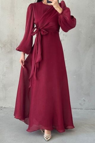 Şık Tasarım Basic Janjan Tesettür Abiye Bordo