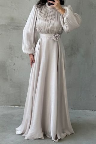 Modern Tasarım Broş Detaylı Tesettür Abiye Taş