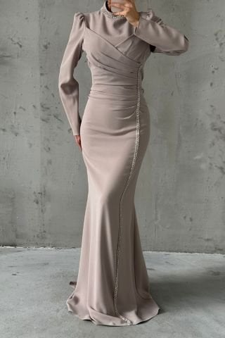 Şık Taş İşlemeli Krep Tesettür Abiye Taş