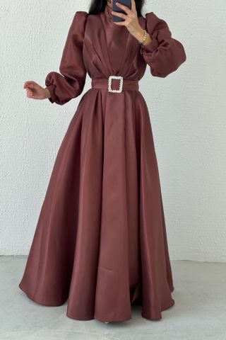 Unique Stance Organza Hijab Evening Dress Brown