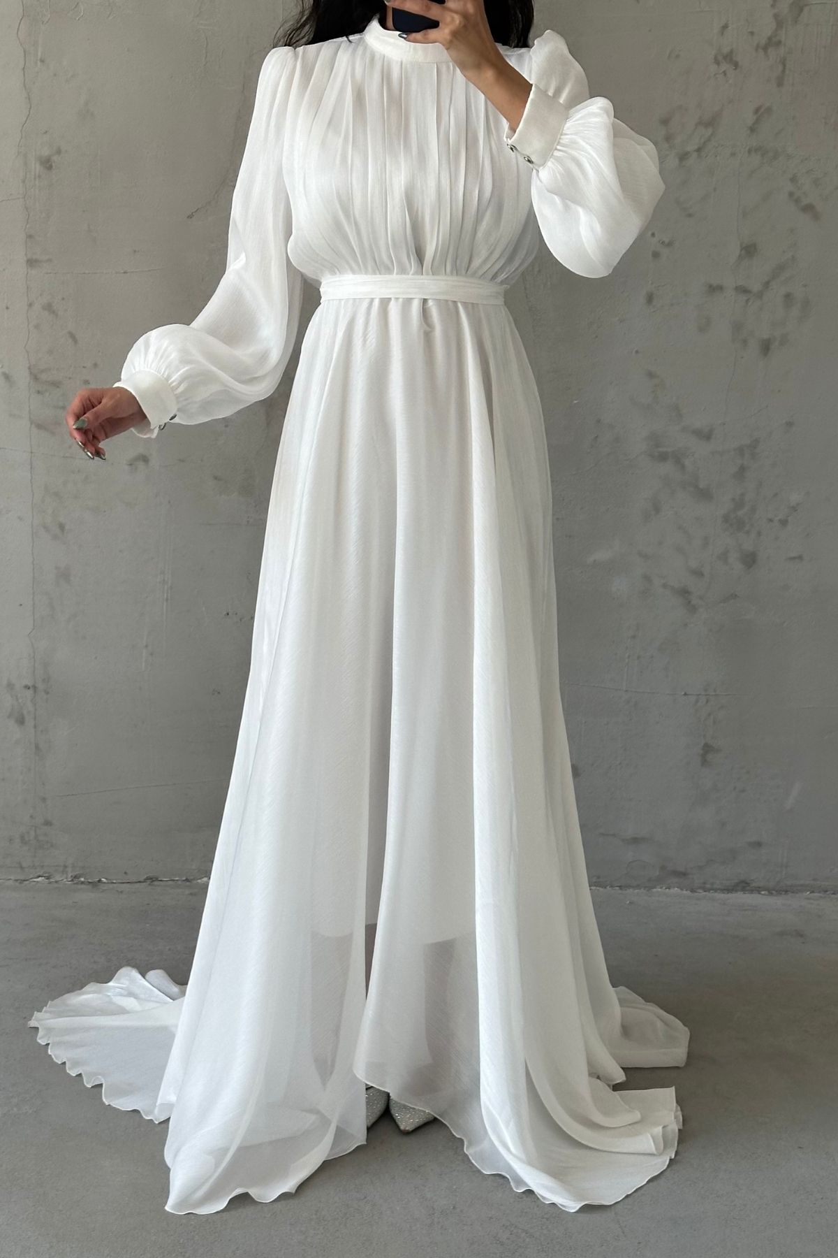 Işıltı Dokunuşlu Janjan Tesettür Abiye Ekru