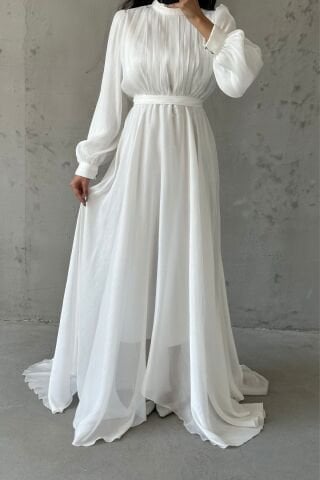 Işıltı Dokunuşlu Janjan Tesettür Abiye Ekru