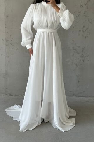 Işıltı Dokunuşlu Janjan Tesettür Abiye Ekru