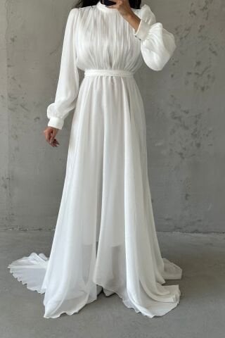 Işıltı Dokunuşlu Janjan Tesettür Abiye Ekru