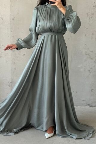 Işıltı Dokunuşlu Janjan Tesettür Abiye Su Yeşili