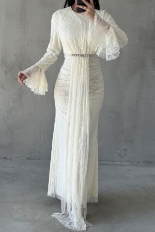 Nihal Hijab Evening Dress, Ecru