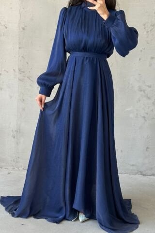 Işıltı Dokunuşlu Janjan Tesettür Abiye Lacivert