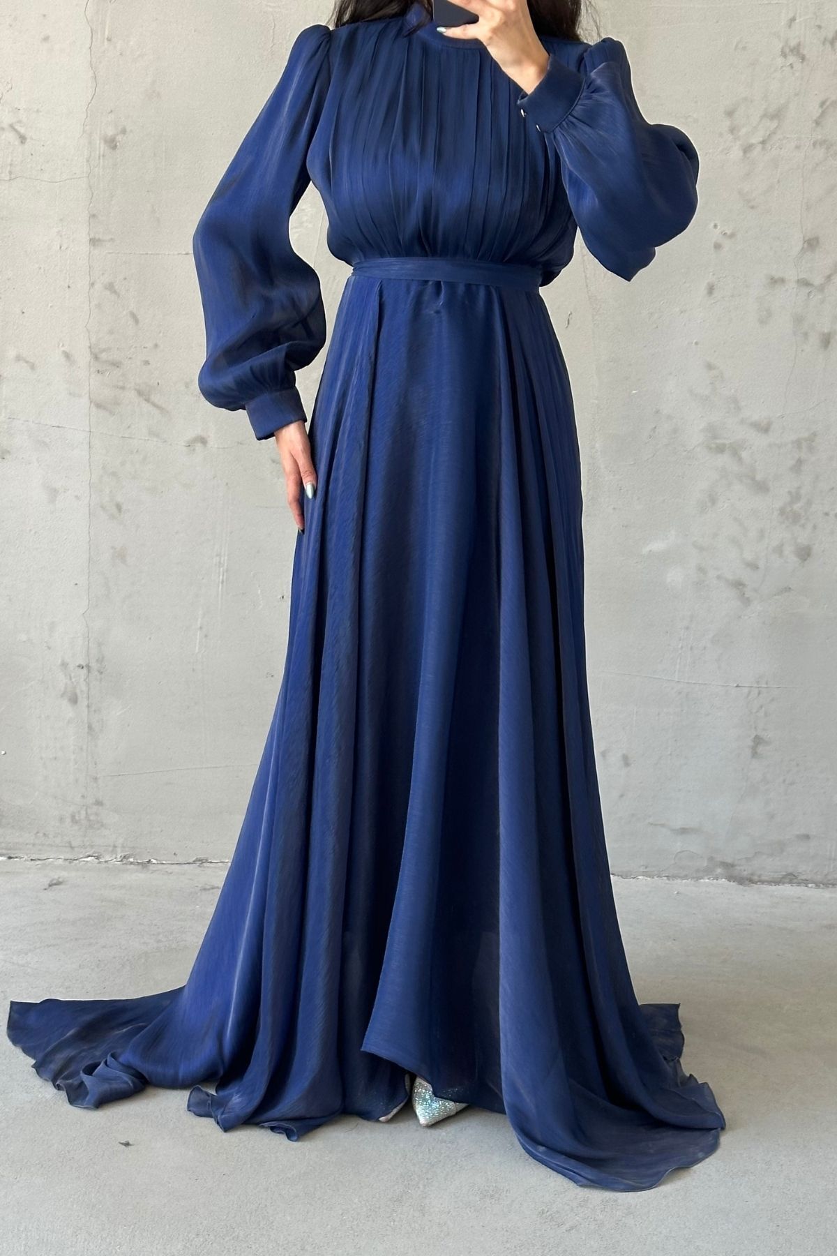 Işıltı Dokunuşlu Janjan Tesettür Abiye Lacivert