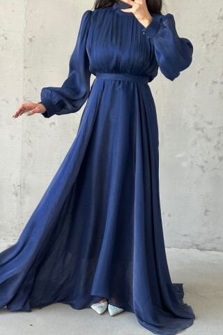 Işıltı Dokunuşlu Janjan Tesettür Abiye Lacivert