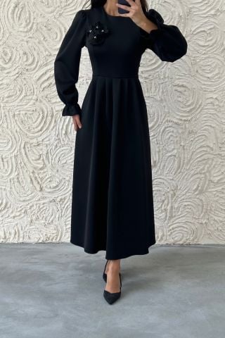 بروش أنيق للغوص فستان حجاب من القماش باللون الأسود