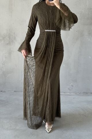 Nihal Hijab Evening Dress Khaki