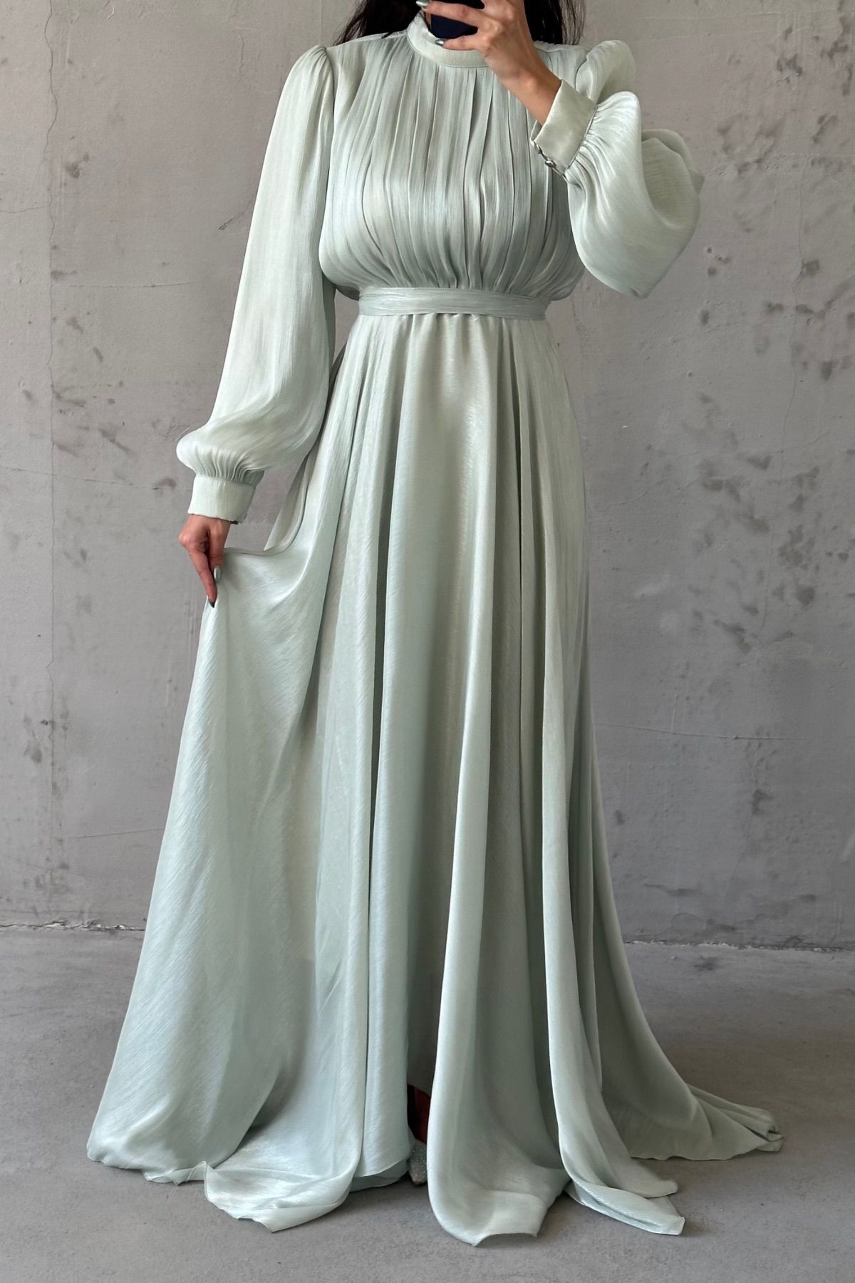 Işıltı Dokunuşlu Janjan Tesettür Abiye Mint Yeşili