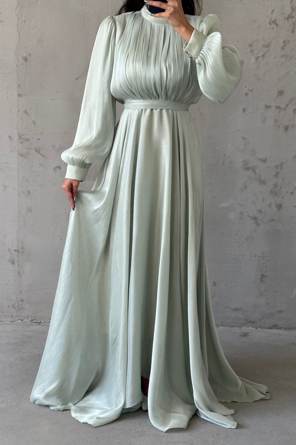 Işıltı Dokunuşlu Janjan Tesettür Abiye Mint Yeşili