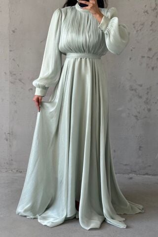 Işıltı Dokunuşlu Janjan Tesettür Abiye Mint Yeşili