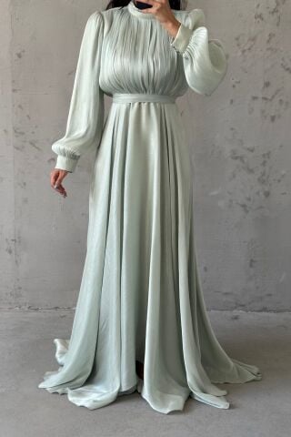 Işıltı Dokunuşlu Janjan Tesettür Abiye Mint Yeşili