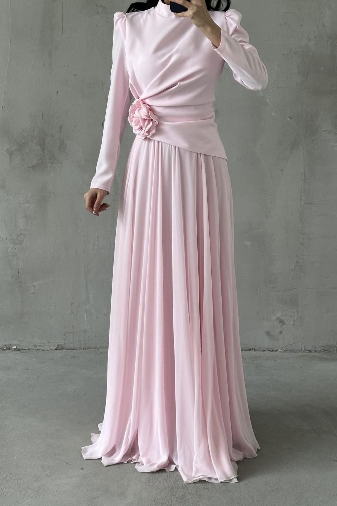 Asel Tesettür Abiye Pembe