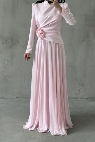 Asel Tesettür Abiye Pembe