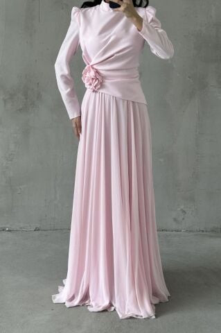 Asel Tesettür Abiye Pembe