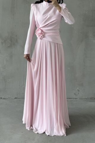 Asel Tesettür Abiye Pembe