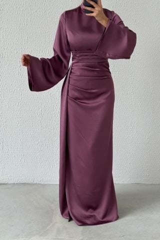 Kuyruk Detaylı Saten Tesettür Abiye Gül Kurusu