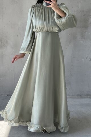 Pearl Flow Hijab Evening Dress Mint Green