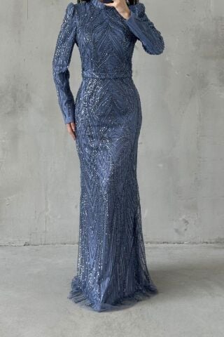 Velora Tesettür Abiye İndigo