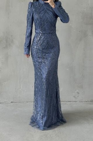 Velora Tesettür Abiye İndigo