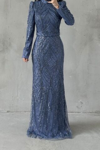 Velora Tesettür Abiye İndigo