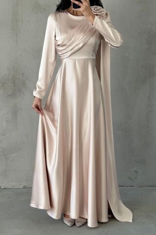 Layan Satin Hijab Evening Dress with Stones
