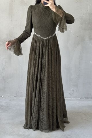 Alessia Hijab Evening Dress Khaki