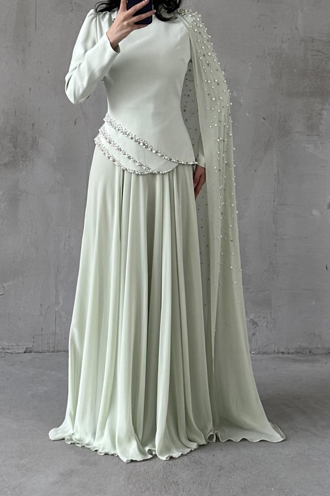 Lunessa Modest Evening Dress Mint Green