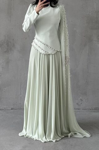 Lunessa Modest Evening Dress Mint Green