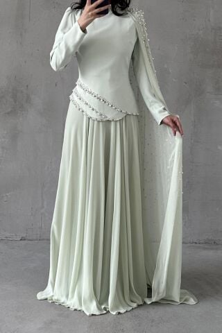 Lunessa Modest Evening Dress Mint Green
