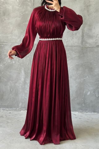 Arya Tesettür Abiye Bordo