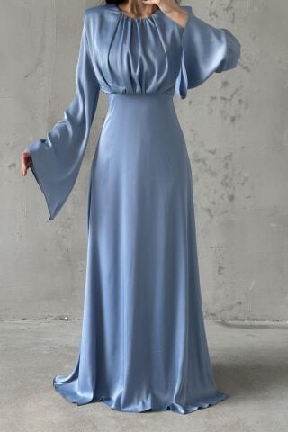 Miralya Satin Hijab Evening Dress Indigo