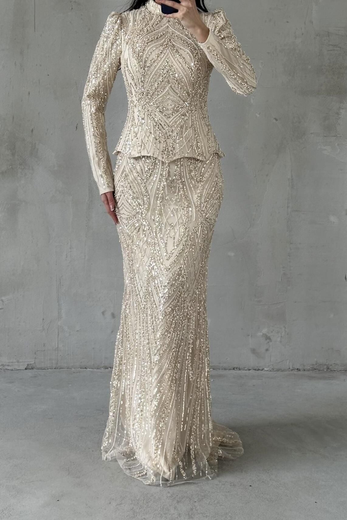 Elaris Hijab Evening Dress Cream