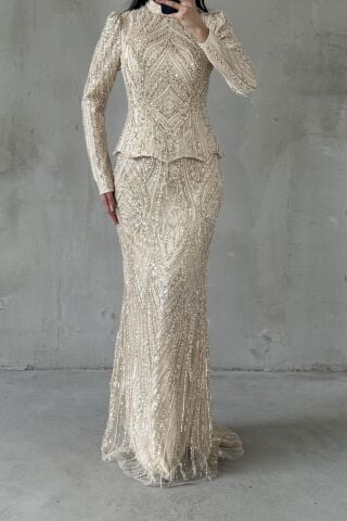 Elaris Tesettür Abiye Krem