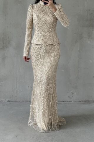 Elaris Hijab Evening Dress Cream