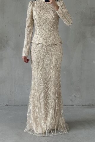 Elaris Hijab Evening Dress Cream