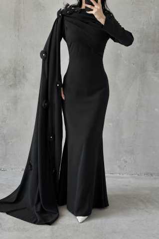 Elvan Hijab Evening Dress Black