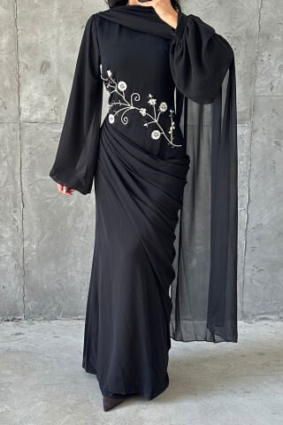 Ebru Hijab Evening Dress Black