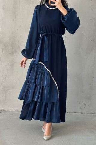 Zenay Hijab Evening Dress Navy Blue