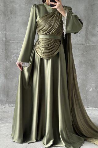 Elya Hijab Evening Dress Khaki