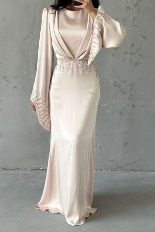 Zerafet Işıltısı Saten Tesettür Abiye Taş