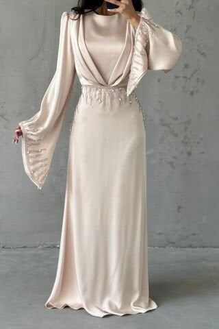 Zerafet Işıltısı Saten Tesettür Abiye Taş