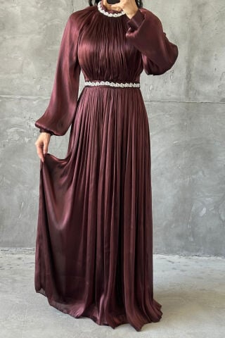 Arya Tesettür Abiye Kahverengi